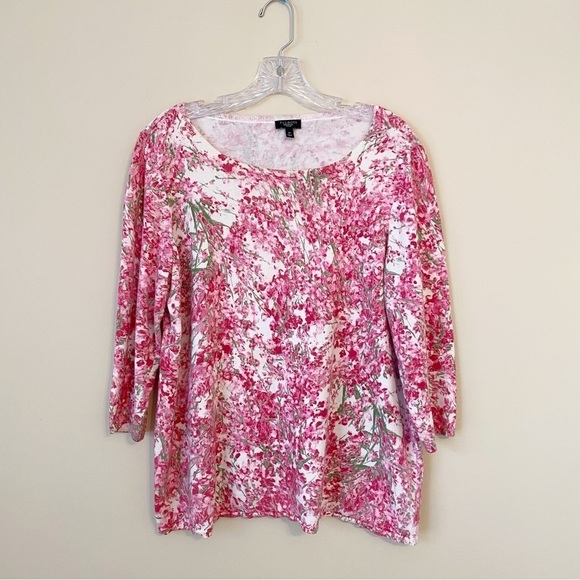 Talbots Floral 3/4 Sleeve Cotton Blend Top - 1X - Picture 1 of 9
